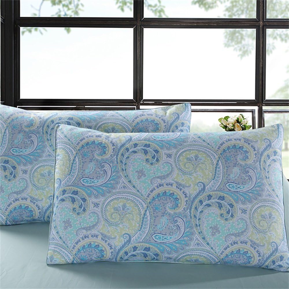 Brandream 800 Thread Count 100% Egyptian Cotton Pillowcases Cover, Paisley Printed Blue 2 Packs