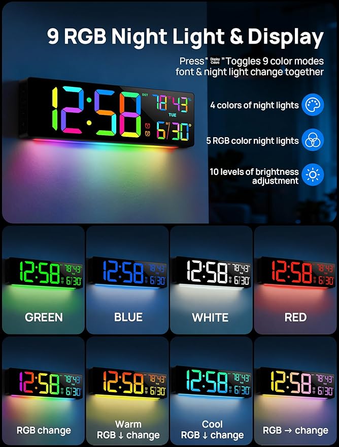 Reloj de pared digital grande 18.5" Negro Tarinks miniatura 3