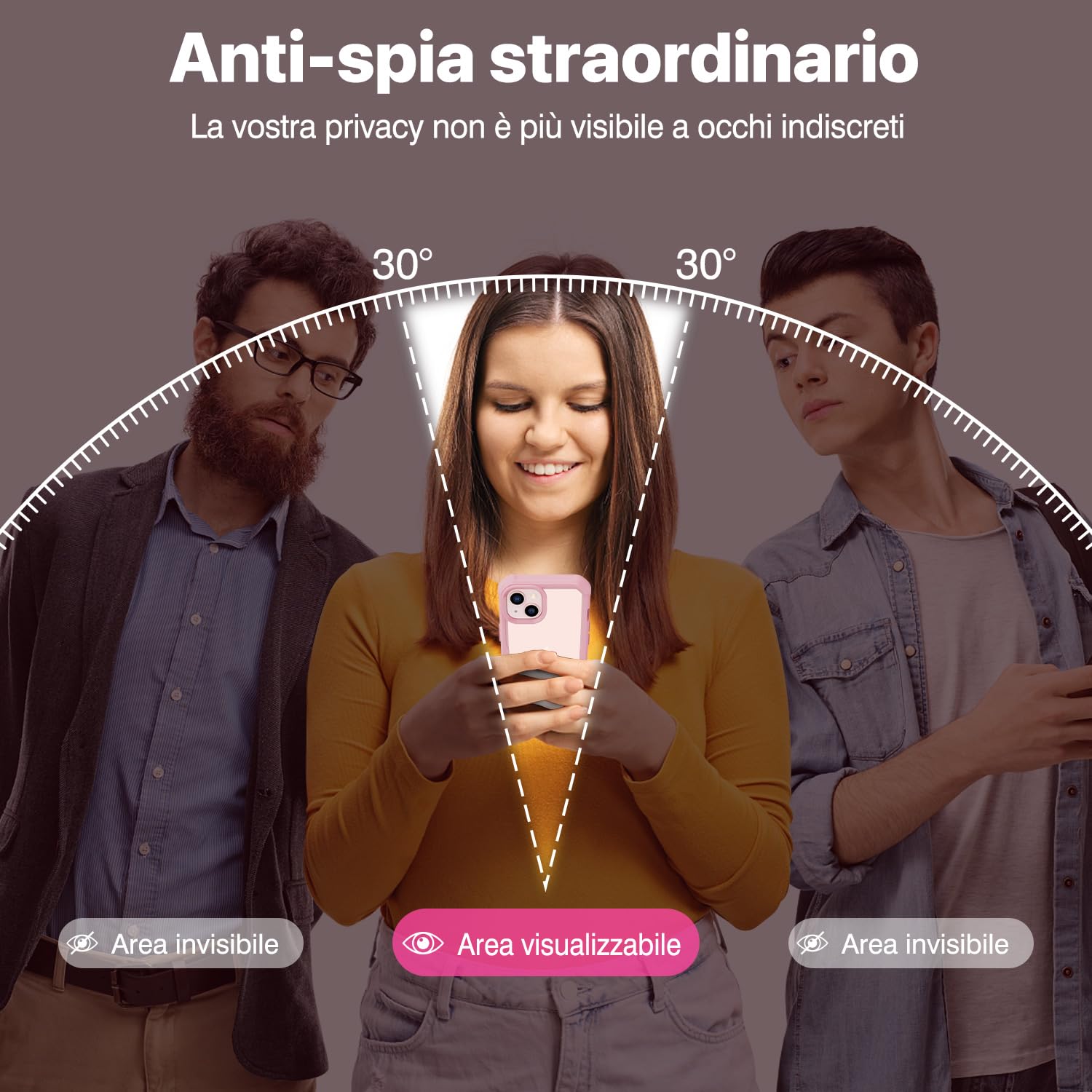 CENHUFO Privacy Cover iPhone 14/iPhone 13, Custodia Antiurto con Protezione Schermo Vetro Temperato Anti Spia e Pellicola Fotocamera [9H HD] 360 Gradi Rugged Fronte Retro Case Doppia Bumper - Rosa