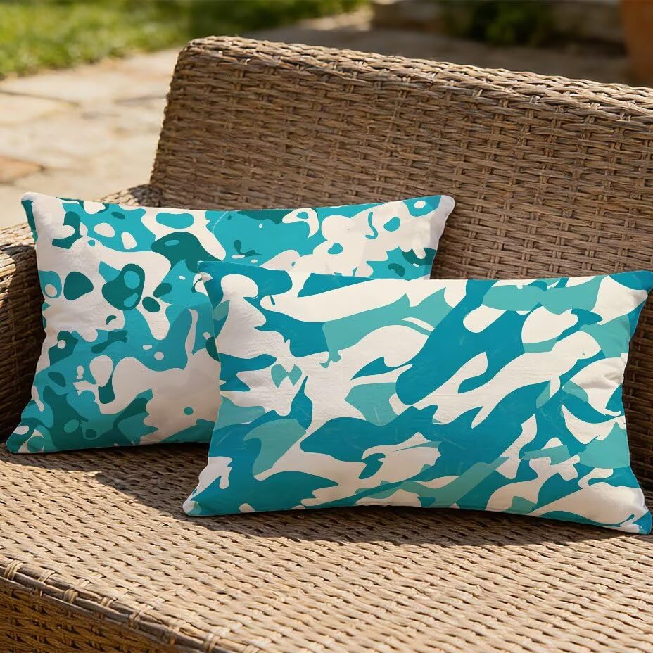 Housses de coussin turquoise 40x80 effet lin haut de gamme pour terrasse élégante