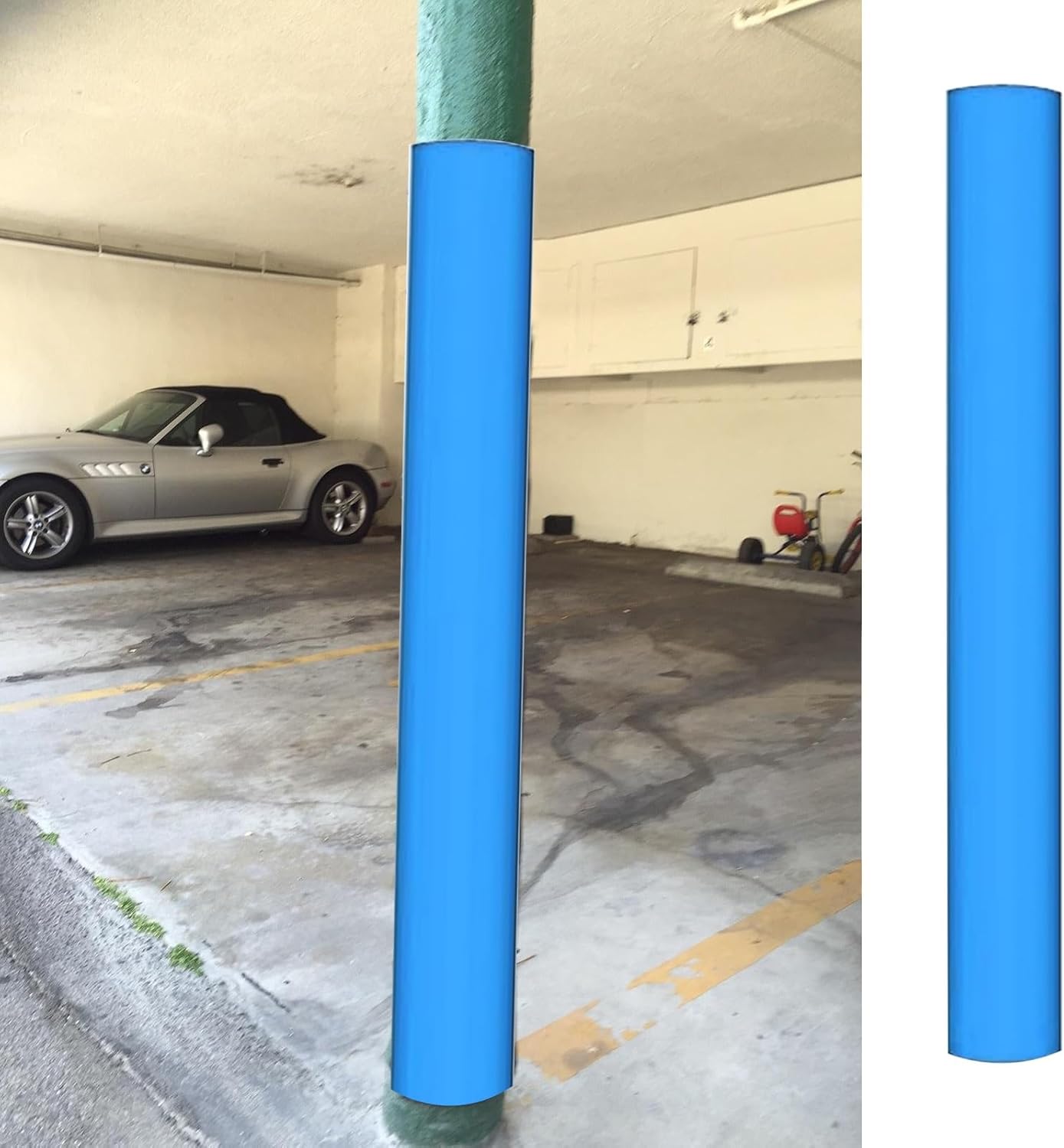 Round Pole Post Pads for Basketball Poles - 6ft Column Padding, 1" Thick Wrap-Around Protection for Garage & Basement Use - Blue A, Fits 5" Diameter Poles