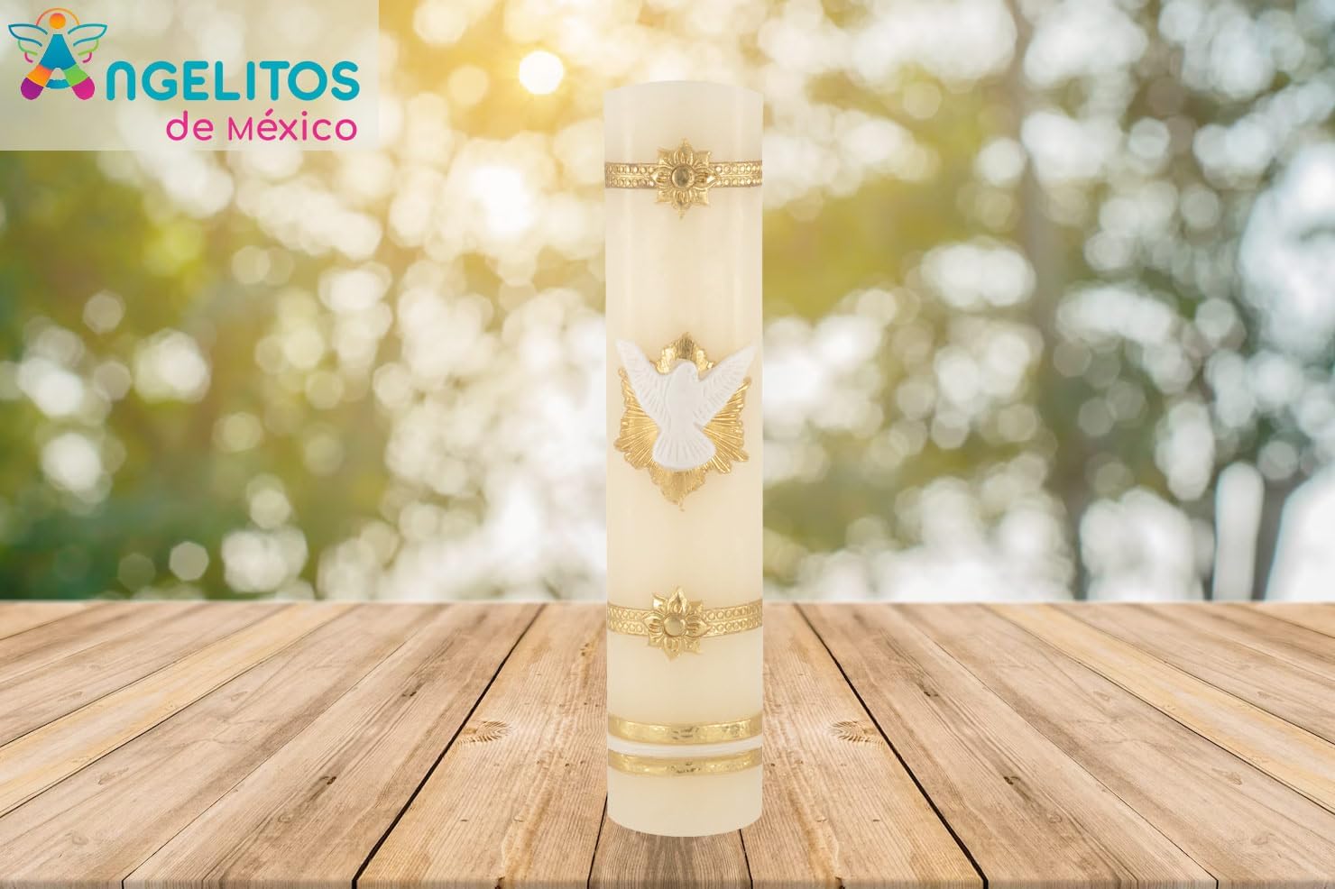 Angelitos de Mexico Handmade Baptismal Candle with Holy Spirit Confirmation Dove - A Symbolic Cirio Bautizo Vela for Confirmation or Wedding