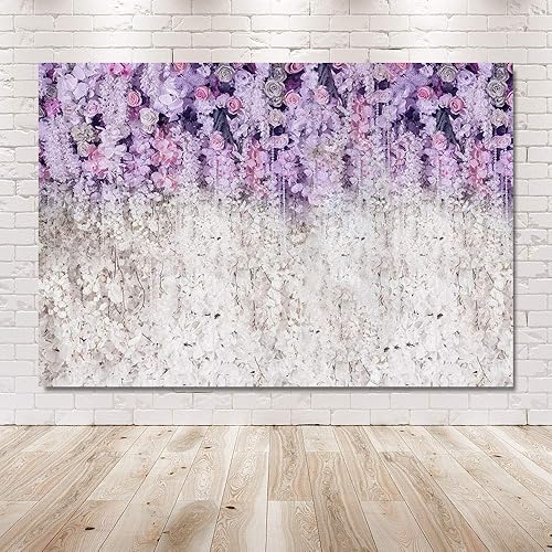 Miniatura 6 de MEHOFOND Fondo de estudio fotográfico floral lavanda y blanco para despedida de soltera, fondo de fotografía de boda morado claro para baby shower,