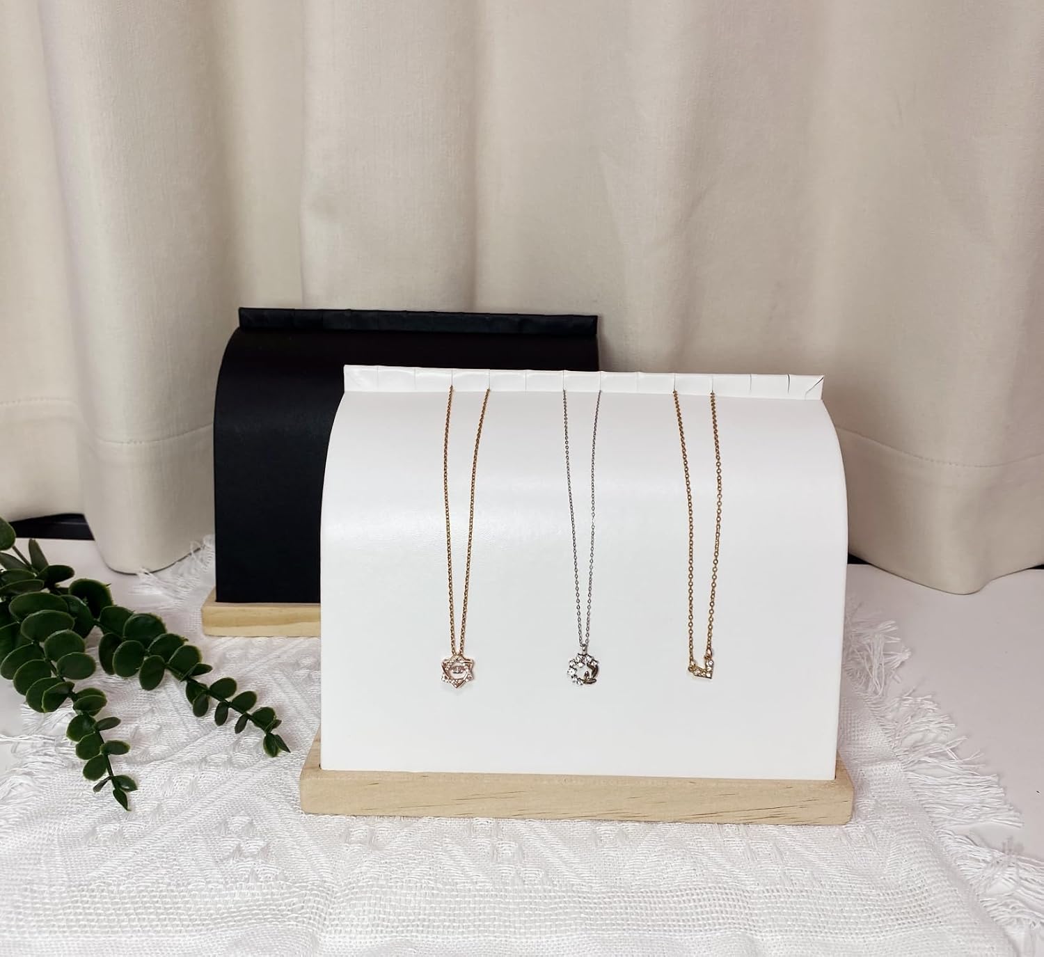 Necklace Display Stand Wooden Leather Chain Necklace Holder Necklaces Organizer for Vendors Selling Dresser Decor(White) image 5