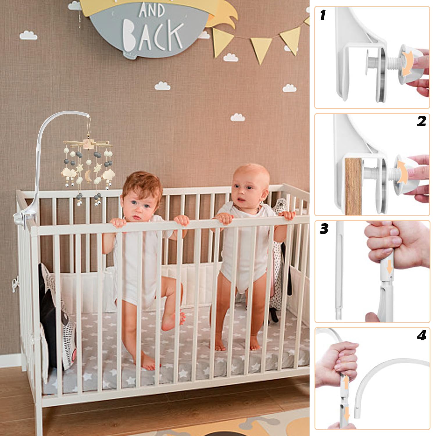 Baby Mobile Holder Supporto Giostrina Supporto Mobile per Bambini a Braccio Supporto Regolabili per Giostrina per Appendere il Giocattolo del Lettino(Carillon e Giocattoli Non Inclusi)