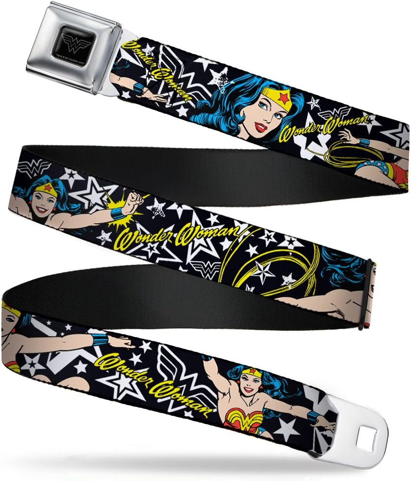Buckle-Down Seatbelt Belt - Wonder Woman/Stars Black/White