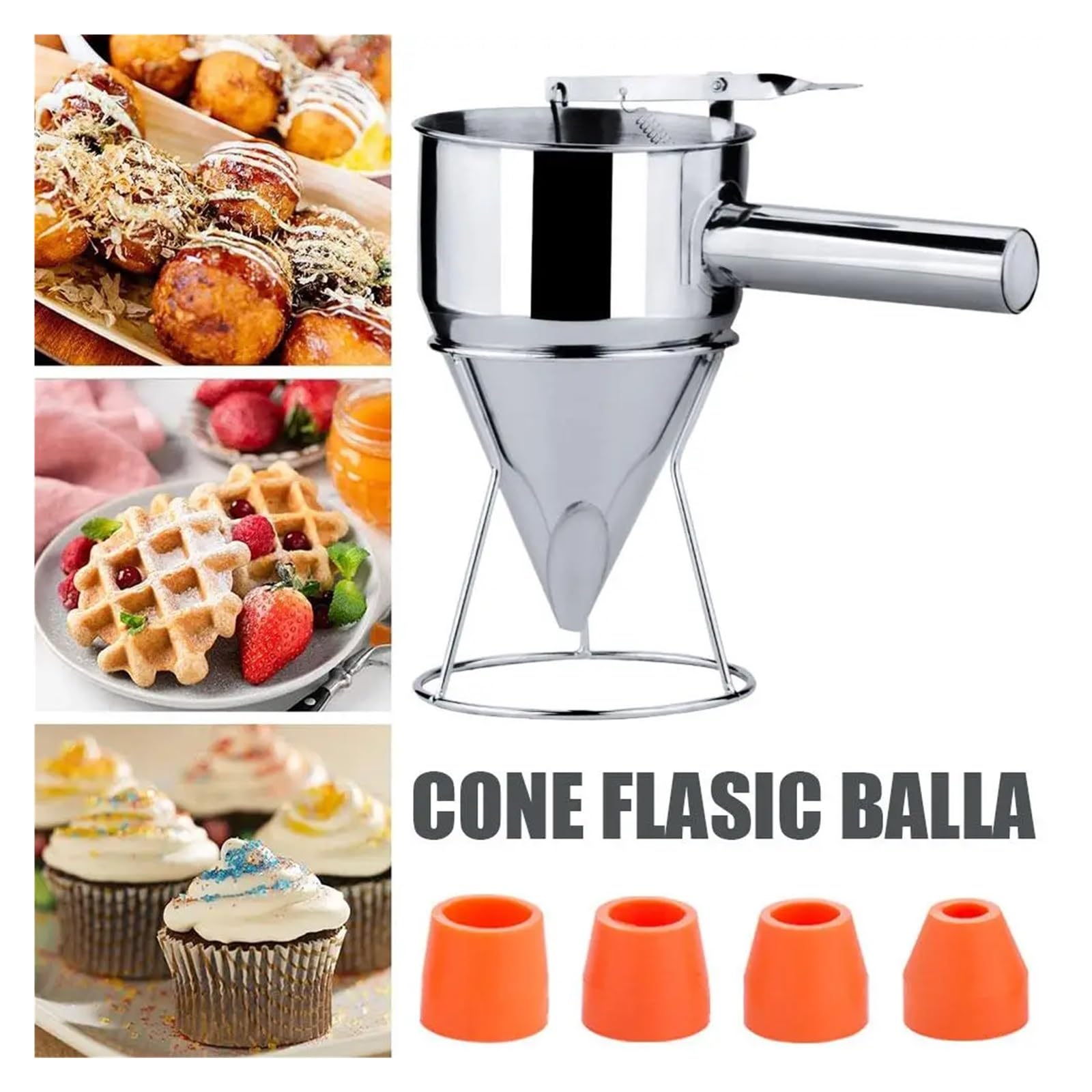 1 Set di imbuti da Cucina in Acciaio Inossidabile 304, Ideali for liquidi, spezie, Palline di Polpo, Strumenti con Imbuto a griglia, Imbuto da Cucina con Manico(L)