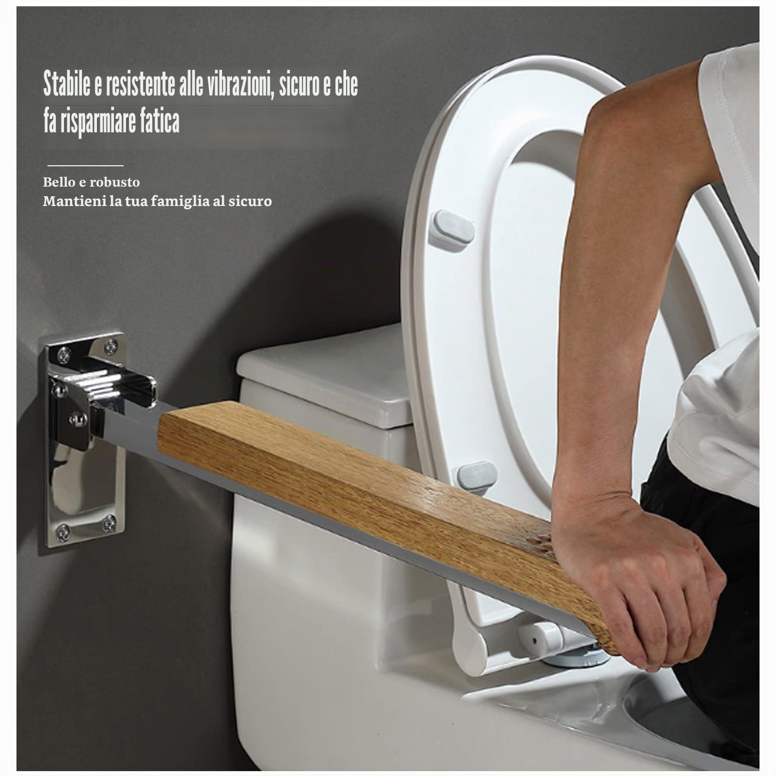 Maniglioni in Legno per Anziani da Parete, Maniglioni per disabili Maniglioni per WC Pieghevoli Maniglione Ribaltabile Vasche da Bagno e docce Maniglia per WC Sicurezza per disabili, Anziani, disabi