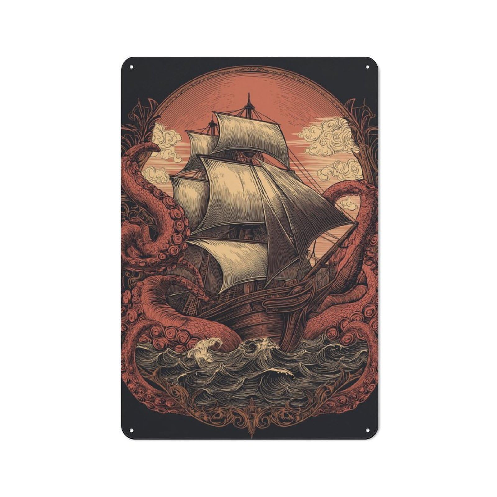 Junmoney Kraken's Wrath Garden Style Tin Sign 30X20cm Featuring Shed Wall Decor For Patio Bar, Workshop, Shed Or Kitchen