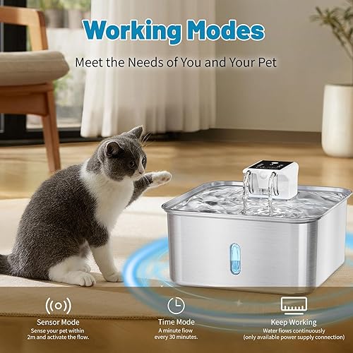 Miniatura 3 de LIFFY Fuente de agua inalámbrica para perros, fuente de acero inoxidable de gran capacidad de 7 L236 onzas, cuenco de agua silencioso para mascotas