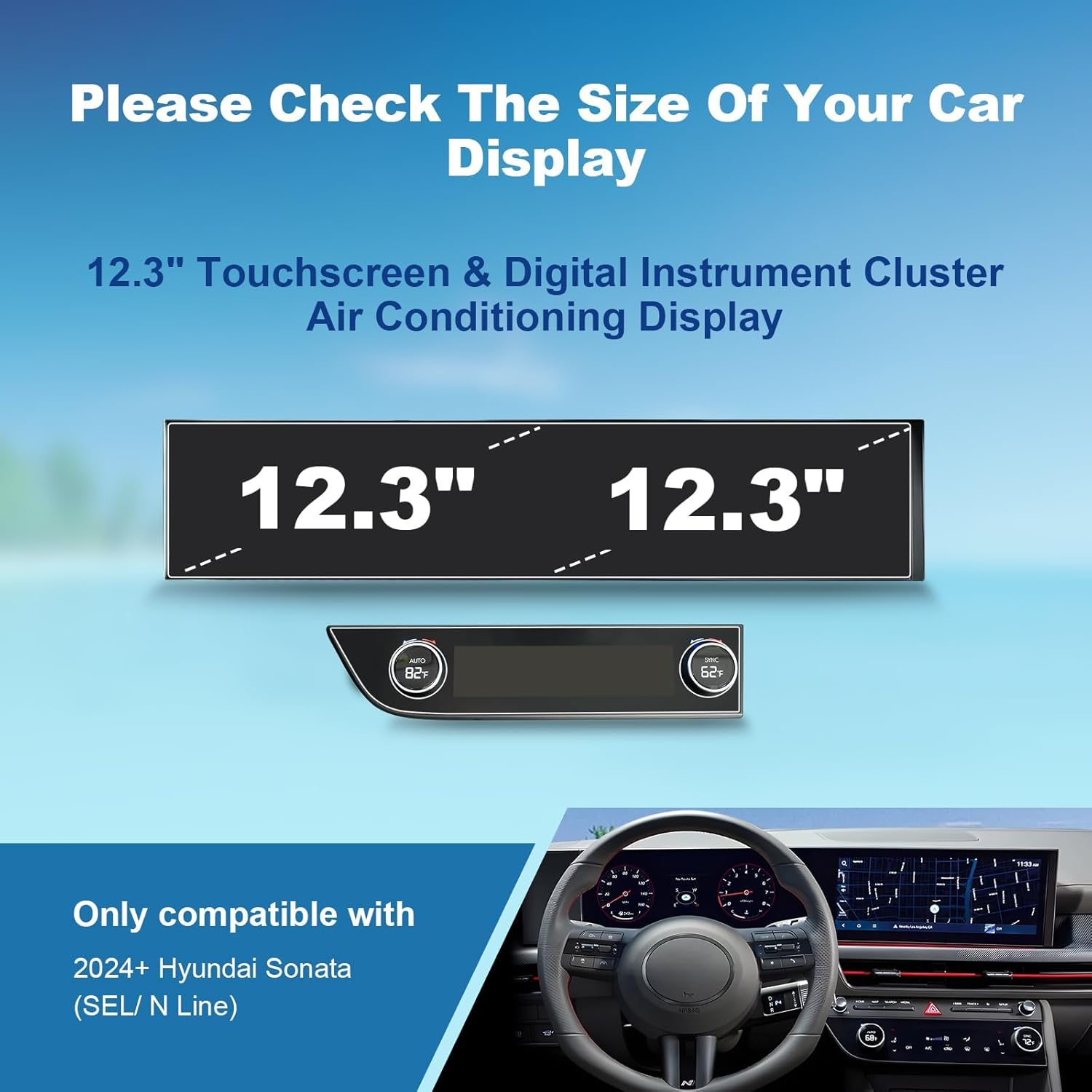 (4pcs) 2024 2025 2026 Sonata Screen Protector for Hyundai Sonata (Dual 12.3In+AC Display) (S/SEL/SEL Sport/N Line/Blue/Limited), 2026 2025 Sonata Hybrid Accessories Ultra HD Protective Film