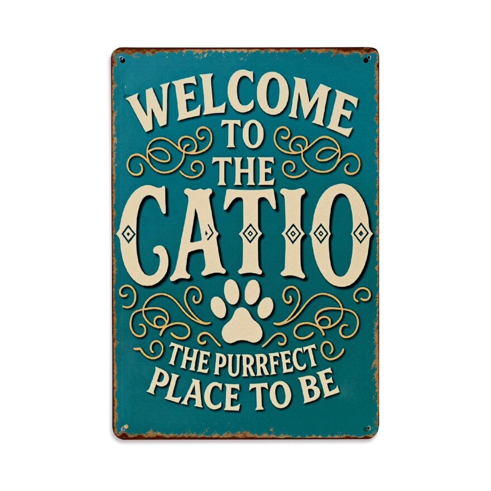 Enderetf Vintage Welcome To The Catio Purrfect Place Tin Sign Metal Poster, Home Bar Garage Man Cave Cafe Indoor & Outdoor Wall Decoration 8X12inches