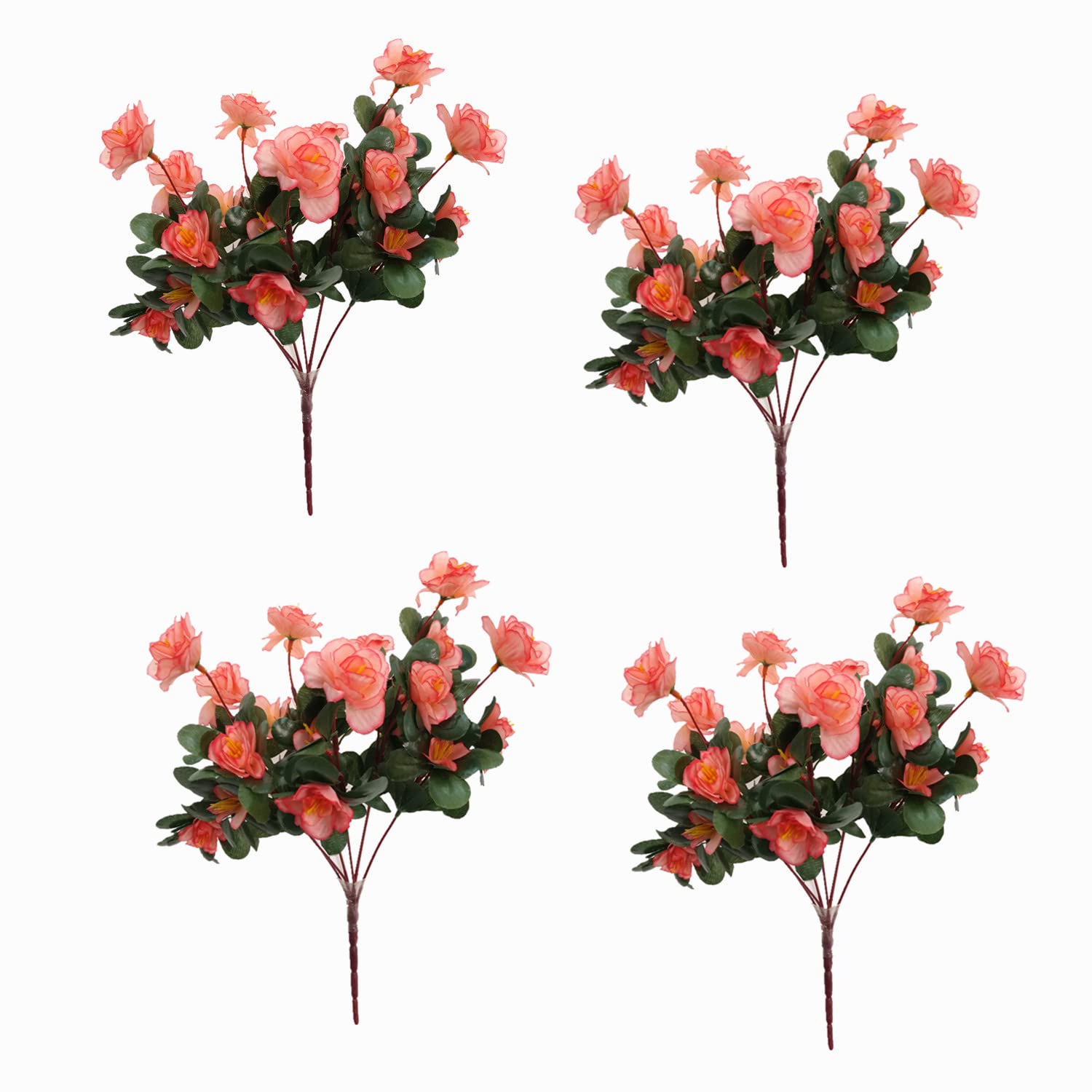 Bo Wawa Champagne 4 Bunches Of Beautiful Diy High-Imitation Artificial Azaleas Flower Decorative Silk Flower Home Outdoor Decoration (Champagne)