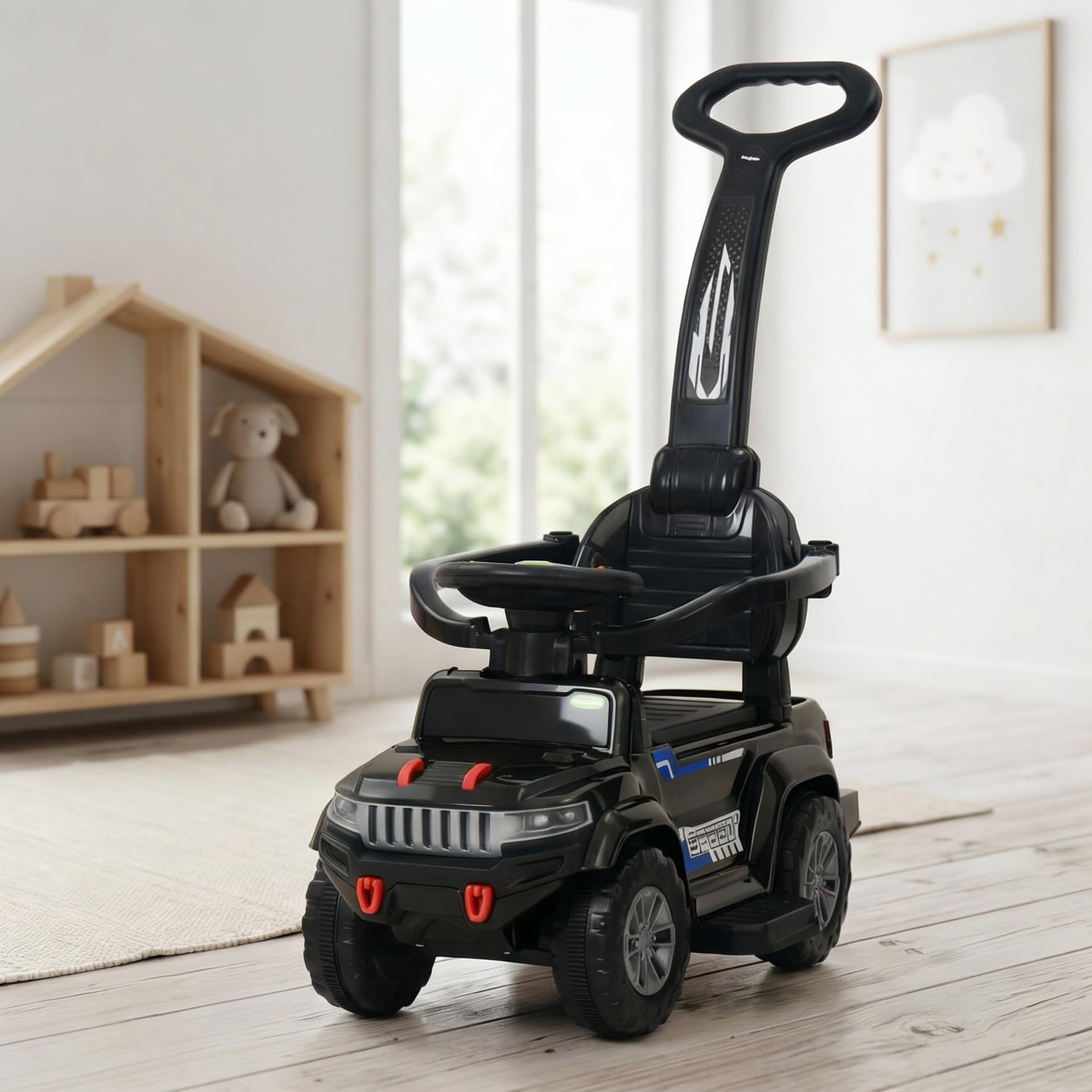Baybee Speedy Pro Baby Ride on Car for Kids with Parental Handle | Rideons Car with LED Lights, Music, Backrest & Basket | Portable Toddler Push Baby Cars for 1 to 3 Years (Black)-image-20