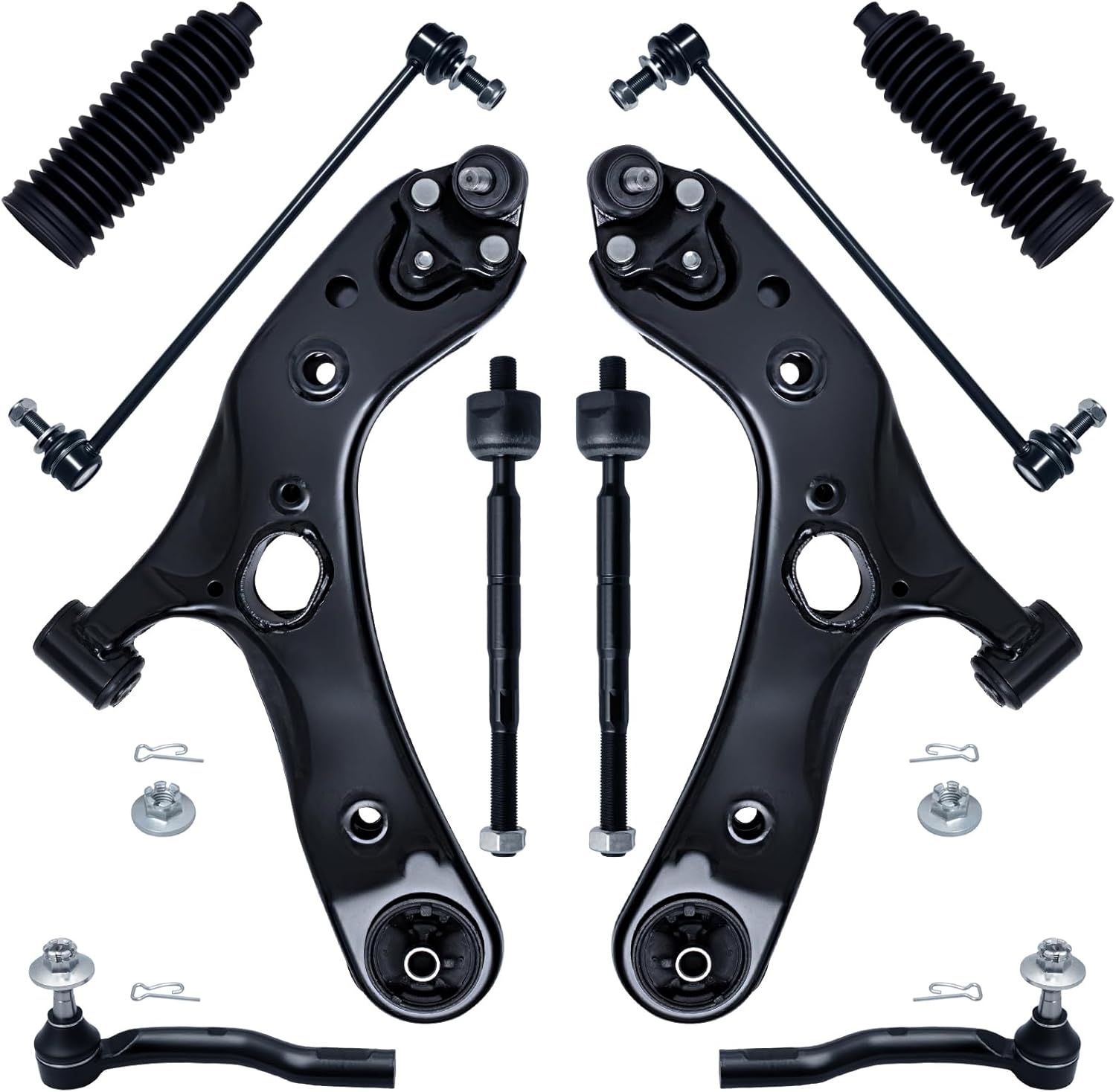 AUQDD 10Pc Front End Suspension Kit Fit For 10-15 To-yota Prius /11-17 Le-xus CT200h, 2 Lower Control Arm w/Ball Joint 2 Sway Bar Link 4 Outer Inner Tie Rod End (# K622202 K750043 543-705 ES800841)