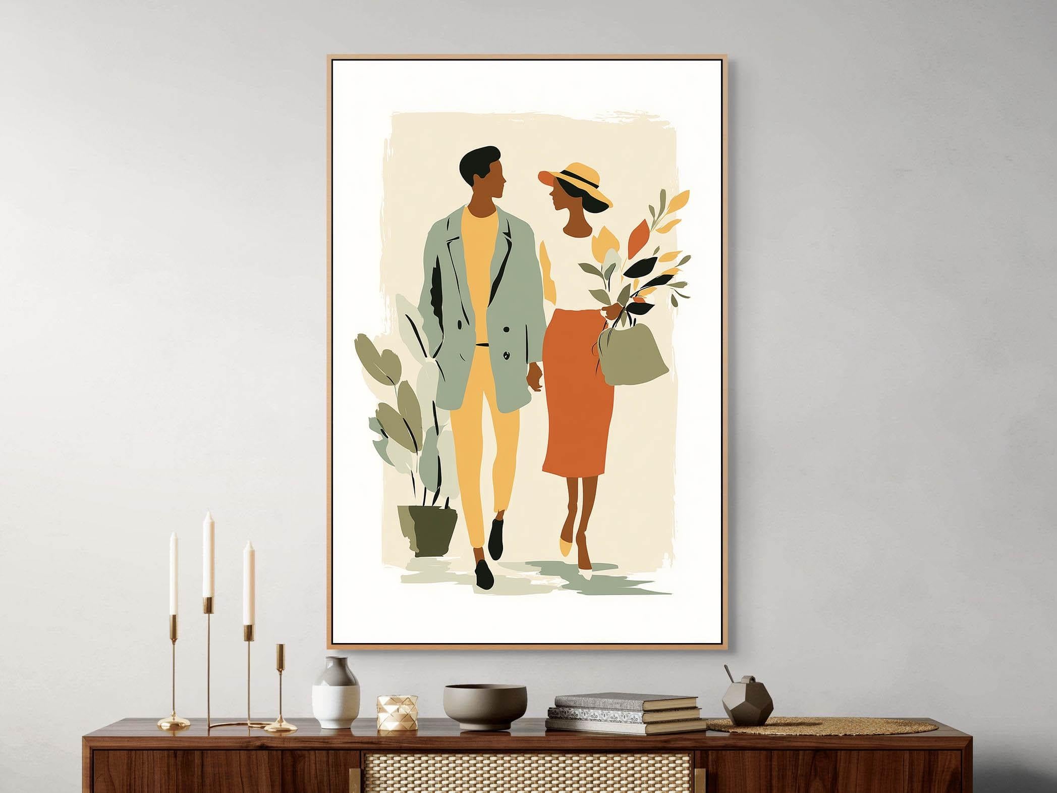 Tableau sur toile couple moderne abstrait bohème 40x60cm