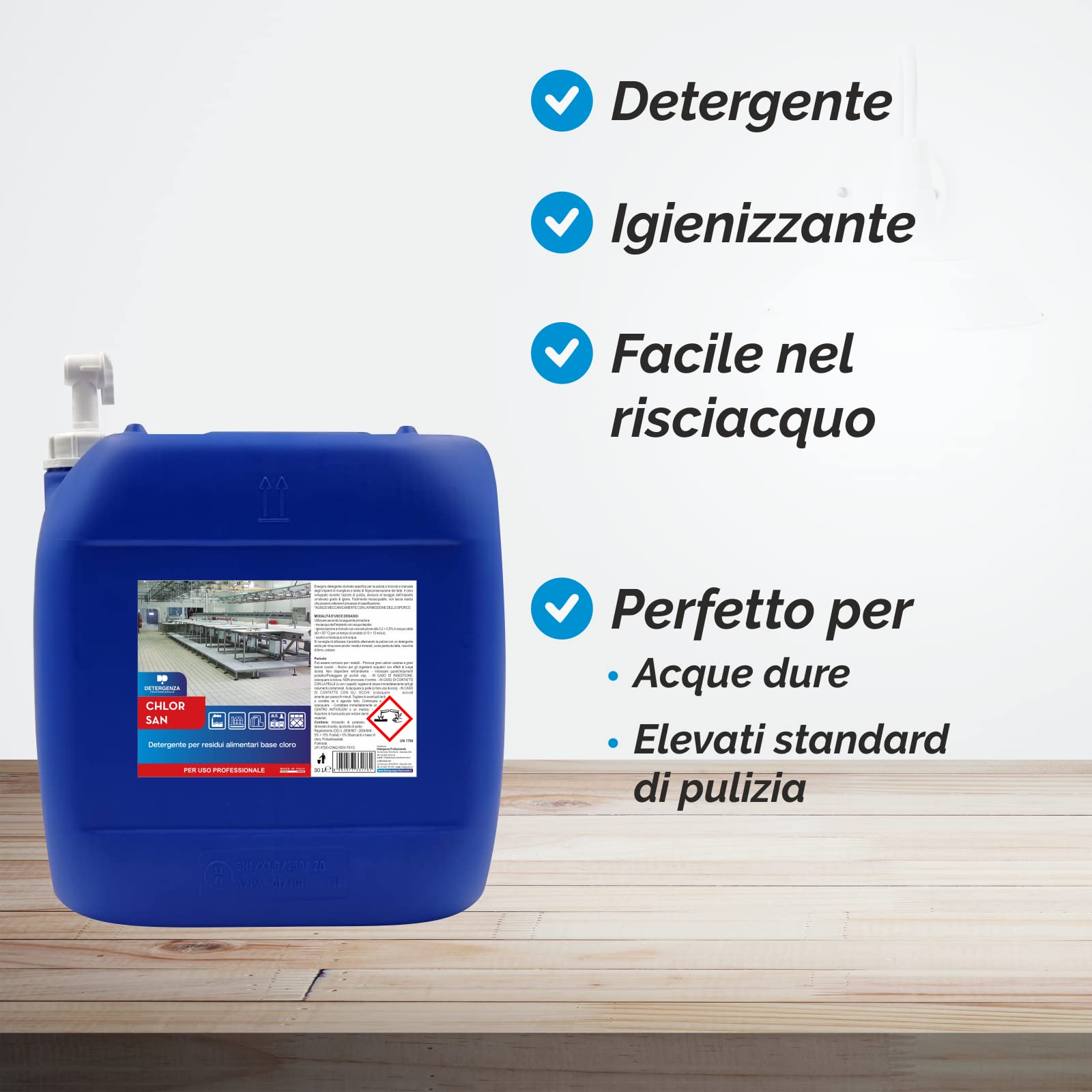 Detergente per Residui Alimentari Base Cloro. Detergente Concentrato per la Pulizia di impianti di mungitura e Tanks di frigoconservazione del Latte. 1 Flacone da 30L