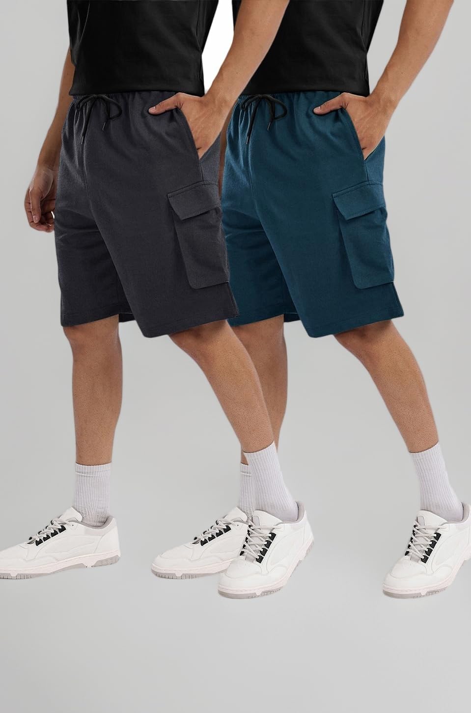 Cargo Shorts for Men Pack of 2 Cotton Lycra Training Gym Shorts for Men Casual Workout Lightweight Summer Shorts with Dual Side Pockets Half Pant for Running, Gym, Walking, Travel