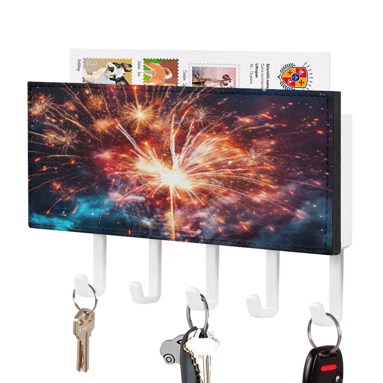 Soporte para llaves con bandeja de pared y 5 ganchos autoadhesivos para recibidor