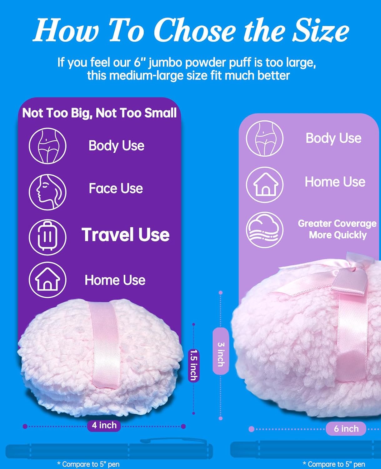 4" Large Powder Puff, Soft Fluffy Powder Puff for Body and Container, Even Application, Washable, Travel Pack, Light Pink - Image 4