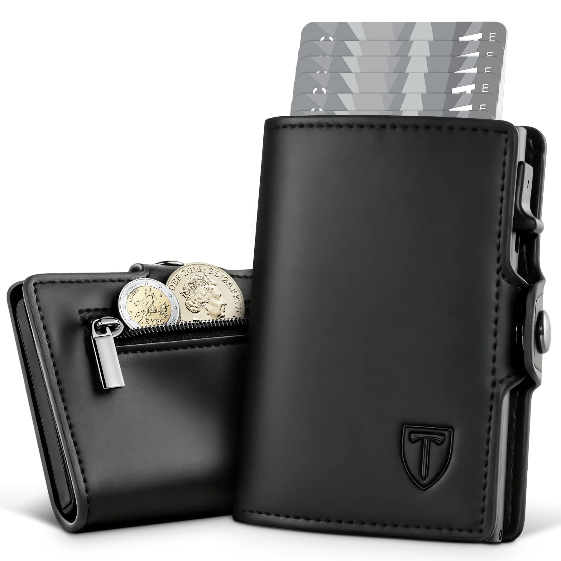 TENBST Portafoglio Uomo Slim, Porta Carte di Credito Piccolo, Portacarte con Protezione RFID Anticlonazione, Porta Tessere Uomo con Portamonete, Regalo Scatola