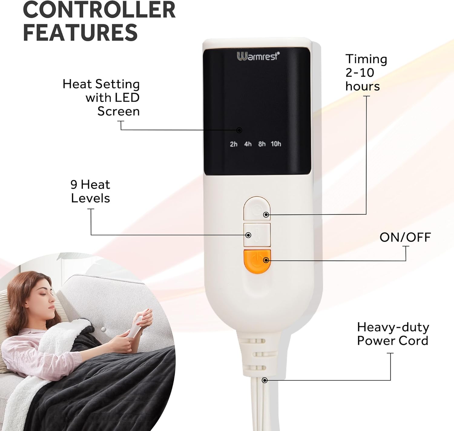 Heated Blanket Electric Blanket King Size Soft Flannel Sherpa, 6 Heat Levels Fast Heating, 2 to 10 Hours Auto-Off Detachable Controller Machine Washable, Grey 100x90