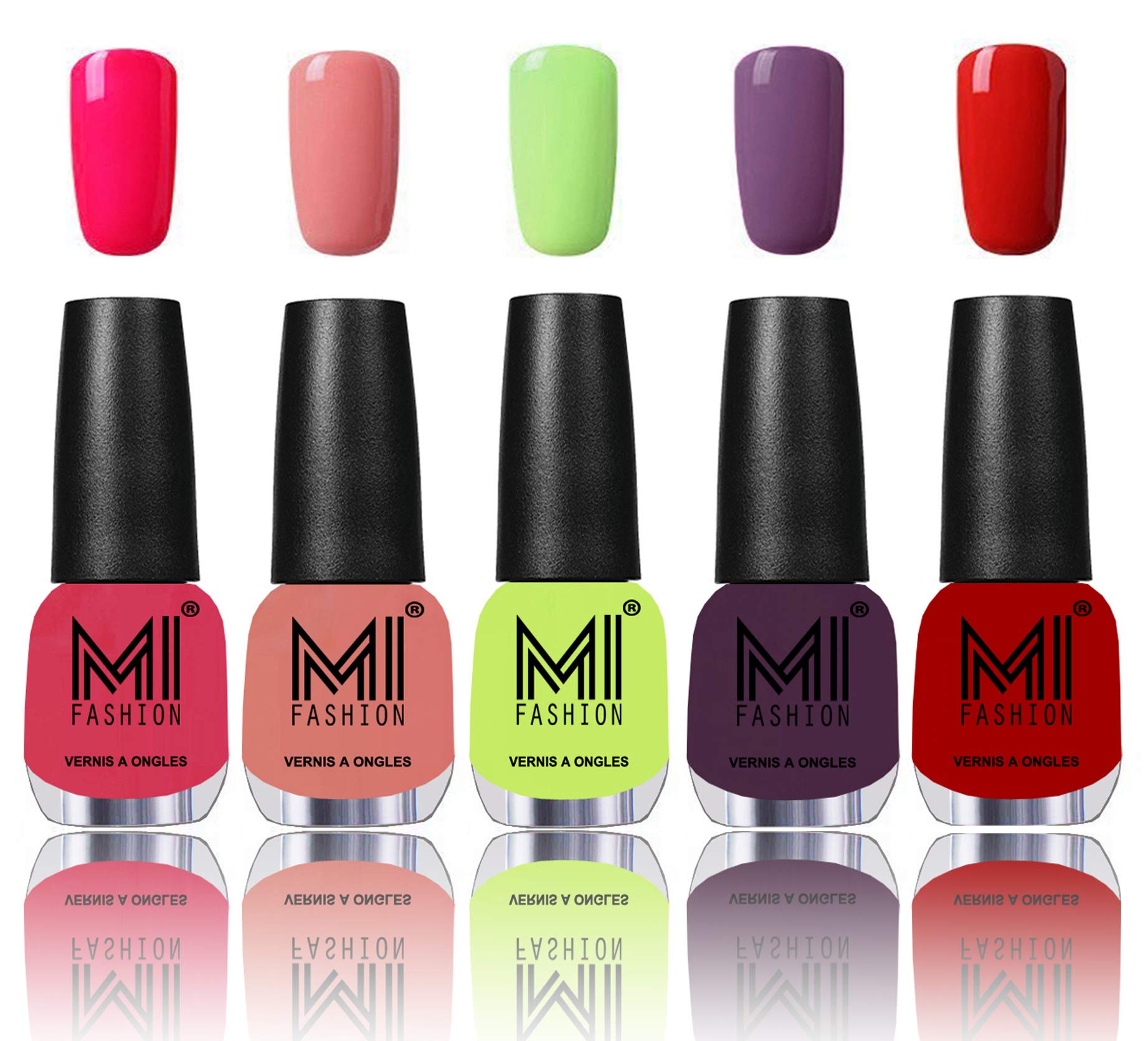 MI Fashion® Long Power Lasting Nail Paint Combo - Neon Pink,Candy Cotton,Lime Green,Dark Purple and Vampire Red-image-39