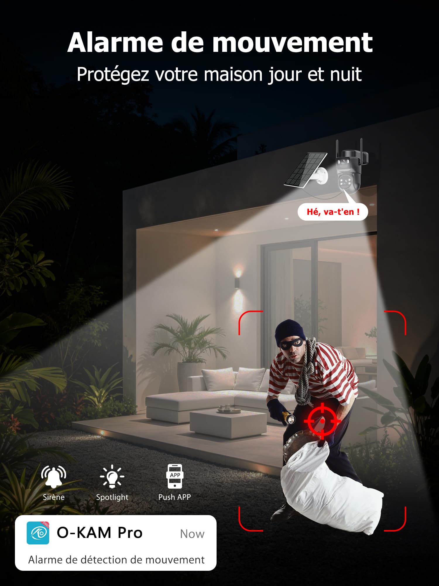 4K Camera Surveillance WiFi Exterieure sans Fil,AOV 24/7,Camera Solaire/Batterie 10000 mAh/Double Objectif,caméras de Surveillance Audio Bidirectionnel,360°PTZ Sécurité à Domicile,Suivi Automatique