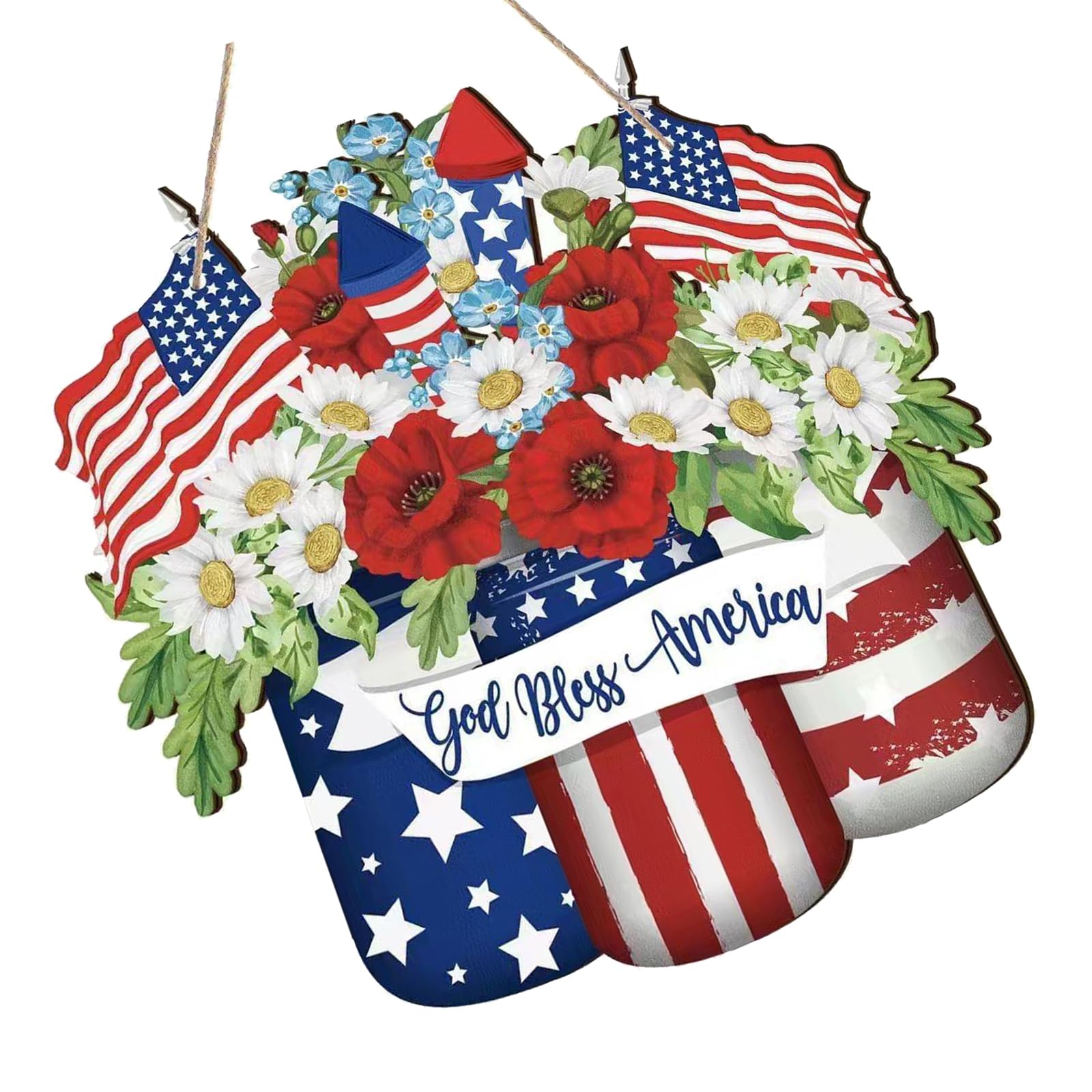 ZEPFJHE Independence Day Wooden Hanging Wreath for Holiday Decorations and Giving Independence Day Wooden Door Sign
