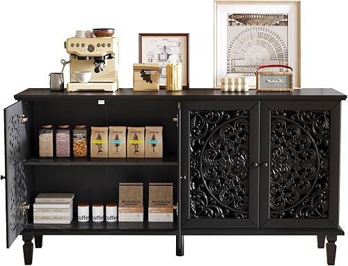 Miniatura 232 de Aparador moderno y elegante con patas y asas de metal dorado y estante ajustable, mesa consola clásica de 60 pulgadas, mesa de sofá, mesa de entrada