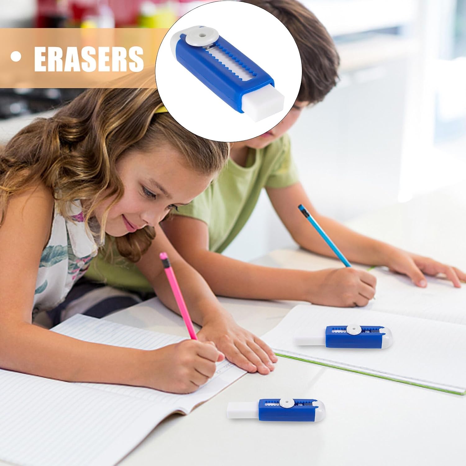 Ipetboom 5 Sets Retractable Push-Pull Erasers with Replacement Core Ultra-Clean Traceless Gum Erasers for Students School Office Home Use