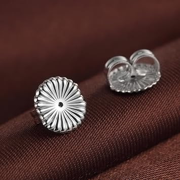 Earring Backs, Hypoallergenic Replacements for Stud Sterling Silver Locking Flat Earrings Backs Safety Lifter