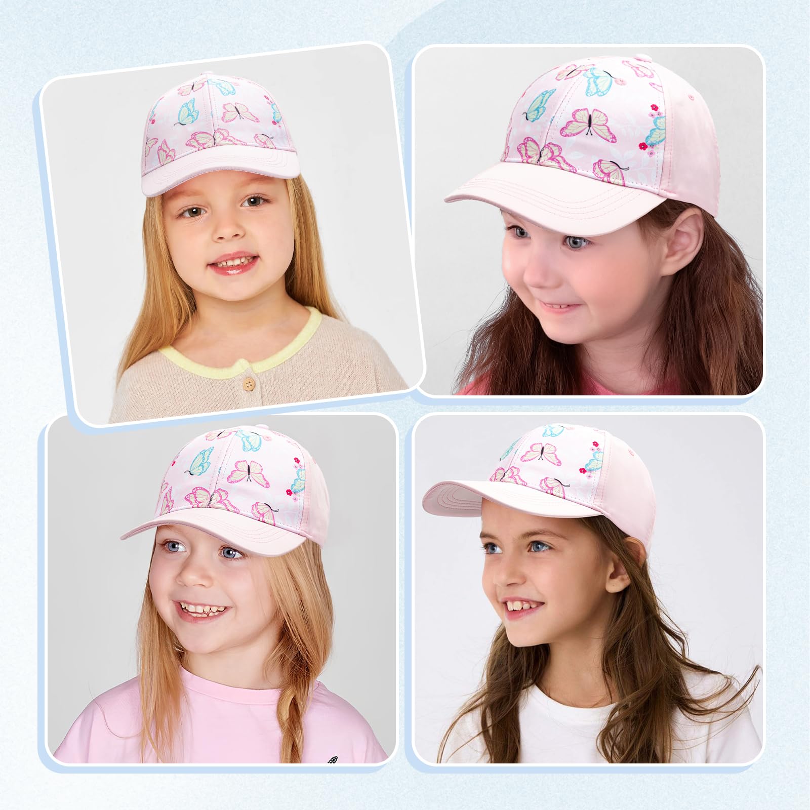 Gorra Niña para 6-8 Años, Béisbol Visera con Agujero para Coleta, Ajustable, Protección Solar UV, Gorro Trucker Verano Primavera 53CM – Regalo para Niñas