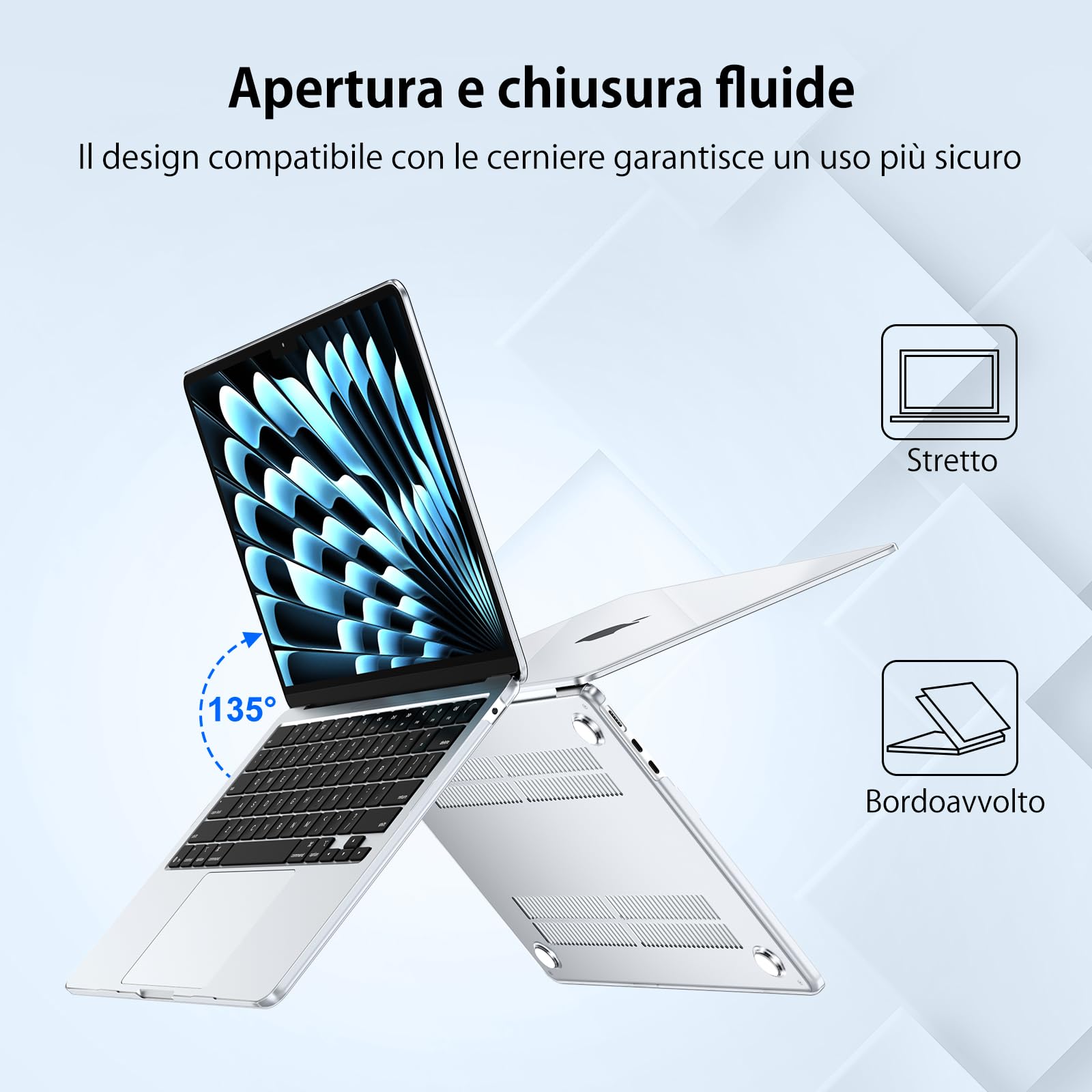NPUOLS Custodia Protettiva Compatibile con MacBook Air 13,6 Pollici M4 M3 M2 2025 2024 2022 A3240 A3113 A2681 con Touch ID, Cristallo Rigide Protection Cover e Ultra Sottile TPU UE Tastiera Cover