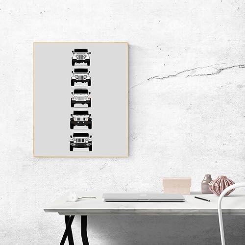 Miniatura 4 de Handmade Poster compatible with Jeep Wrangler Generations and Print of CJ, YJ, TJ, JK, JL - White, 11x14" Satin Print (Unframed) - Gift for Car 3.