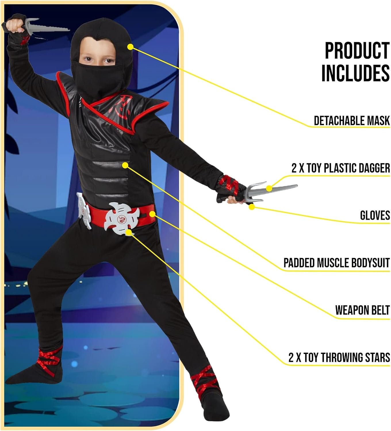 Morph Deluxe Boys Ninja Costume With Ninjas Toy Accessories, Ninja Costumes Kids, Boys Ninjas Costume