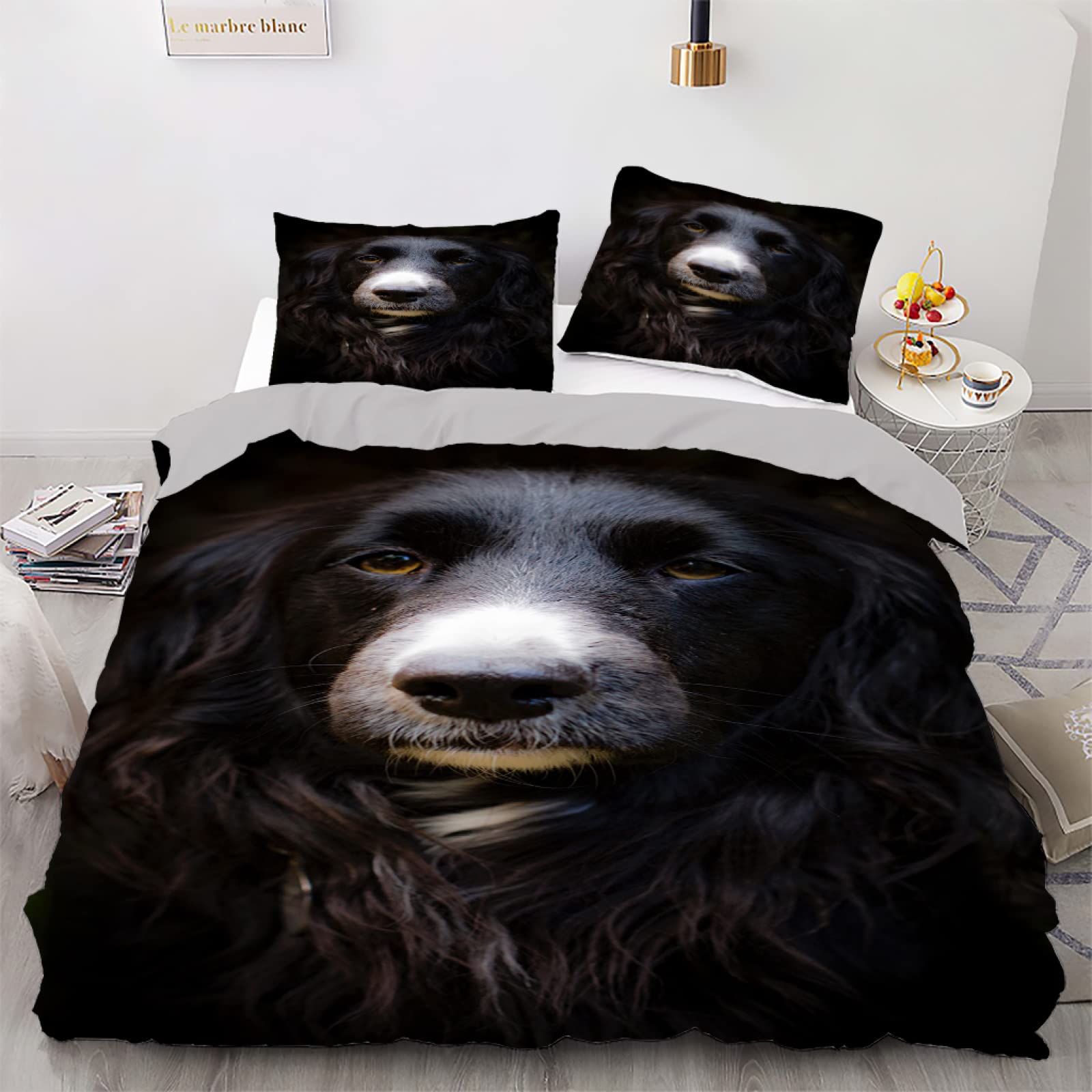 Housse de couette 240x260 animal noir en microfibre 110g avec 2 taies d'oreiller