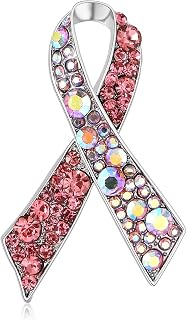 Dreuyet Pink Ribbon Breast Cancer Awareness Brooches Pin for Women Full Rhinestone Crystal CZ Hope Lapel Pin Dress Party Jewelry Gifts for Support Survivor