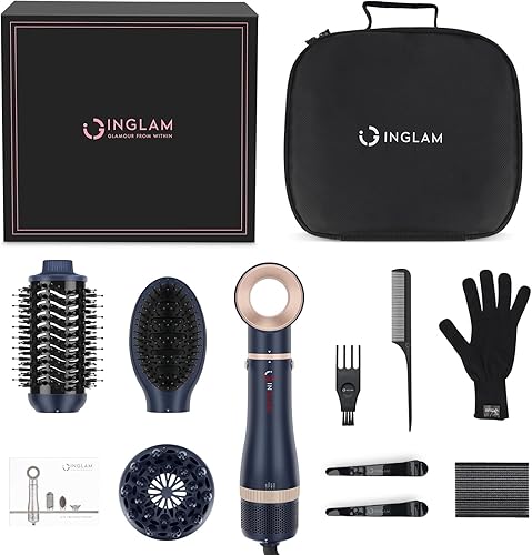 Miniatura 8 de IG INGLAM - Juego de cepillos secadores de pelo, cepillo 4 en 1, secador de pelo desmontable de iones negativos y estilizador voluminizador de aire