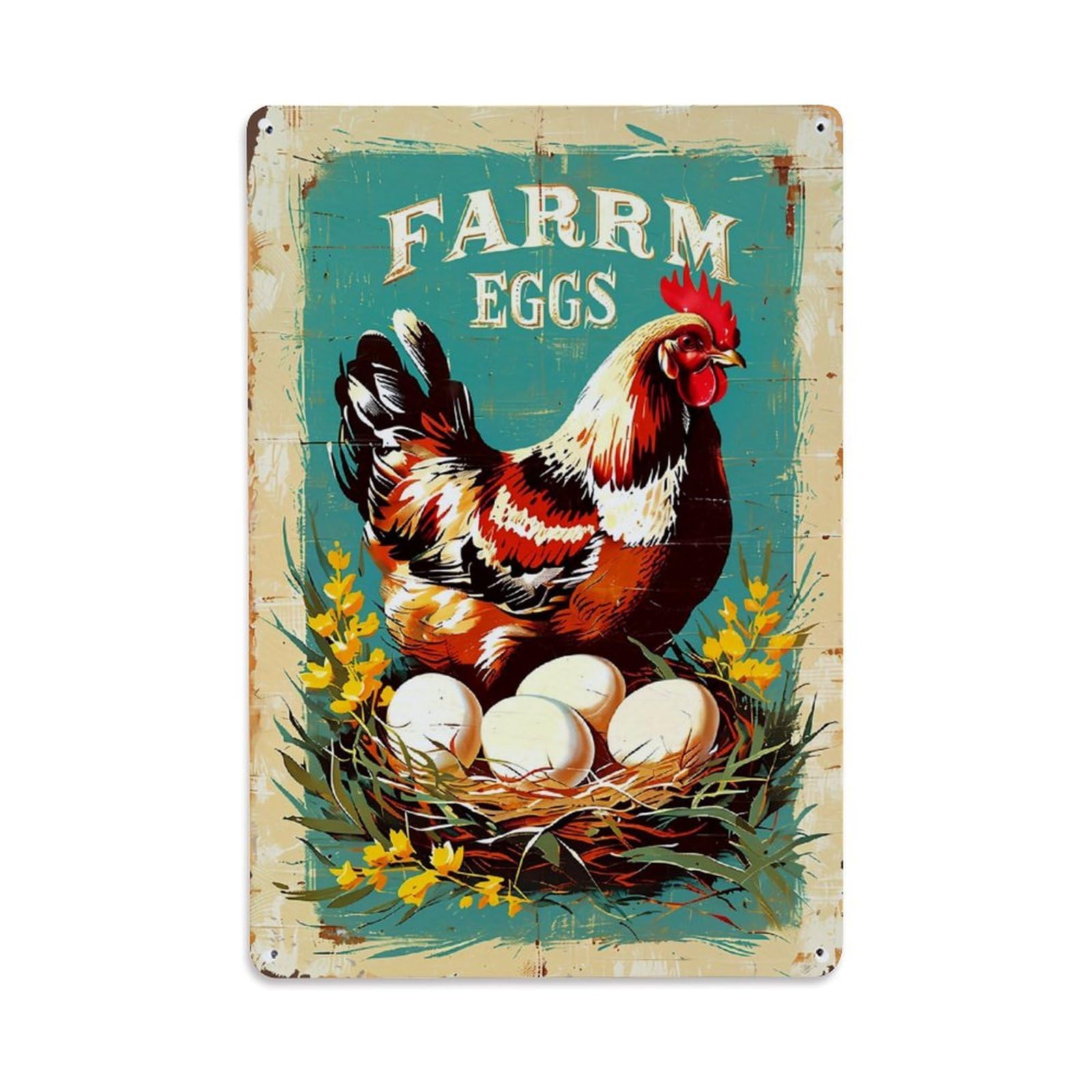 Jdfenggu Vintage Farm Eggs Rooster Nest Flowers Retro Metal Tin Sign, Decor Art Poster For Bar, Home, Man Cave, Kitchen, Laundry Room Gift 8X12inch