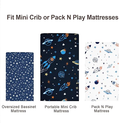 Miniatura 6 de david's kids Paquete de 3 sábanas para cuna mini, paquete premium N Play, sábanas neutrales para niños y niñas, suaves y transpirables, para