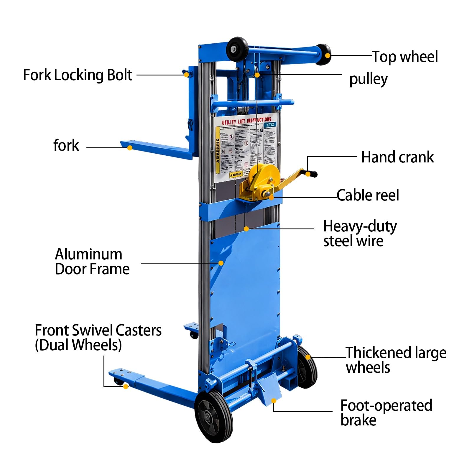 Impilatore di sollevamento materiale, carrello elevatore portatile, transpallet con capacità di carico massima di 550 libbre per la movimentazione di magazzino e logistica