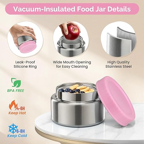 Miniatura 3 de Juego de lonchera para niños con caja Bento, termo de acero inoxidable de 9 onzas y bolsa de almuerzo aislada, contenedor de almuerzo a prueba de