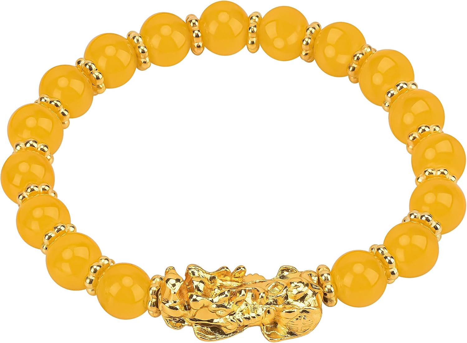 Golden Feng Shui Pixiu Bracelet – Wealth & Protection Charm for Men & Women, Adjustable Elastic Band, Handmade Spiritual Accessory for Abundance & Success