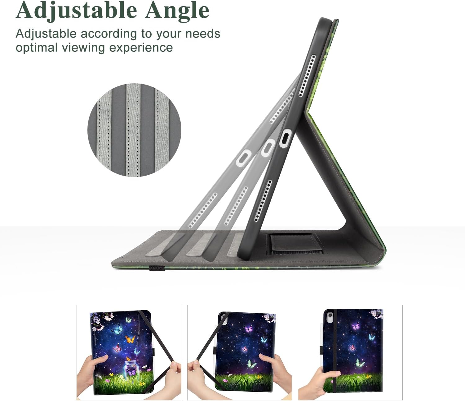 Vimorco Case for iPad (A16) 11th Generation 2025, for iPad 11th/10th Generation Case, Faux Leather Protective Adjustable Cover, Auto Sleep/Wake, Card Pocket with Pencil Holder, Star Butterfly