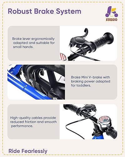 Miniatura 4 de KRIDDO Bicicleta de equilibrio Pro para niños de 2 a 5 años con freno de mano y soporte, bicicleta de empuje de 12 pulgadas, bicicleta de regalo