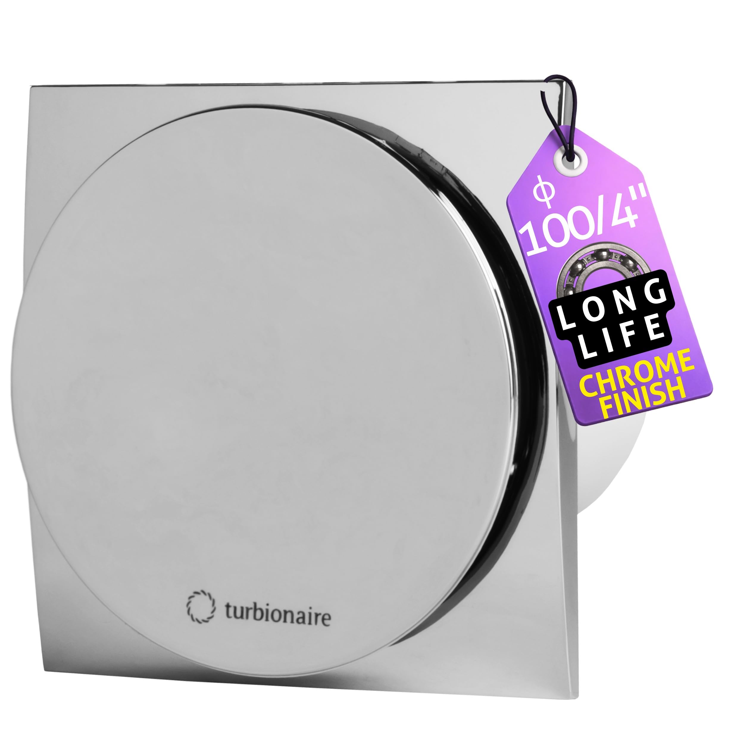 Turbionaire MIO 100 LL-SC Aspiratore Bagno Cromato, 100mm, Motore con cuscinetti a sfera, Silenzioso, Valvola di Non Ritorno, Protezione IPX4, Ideale per uso intensivo