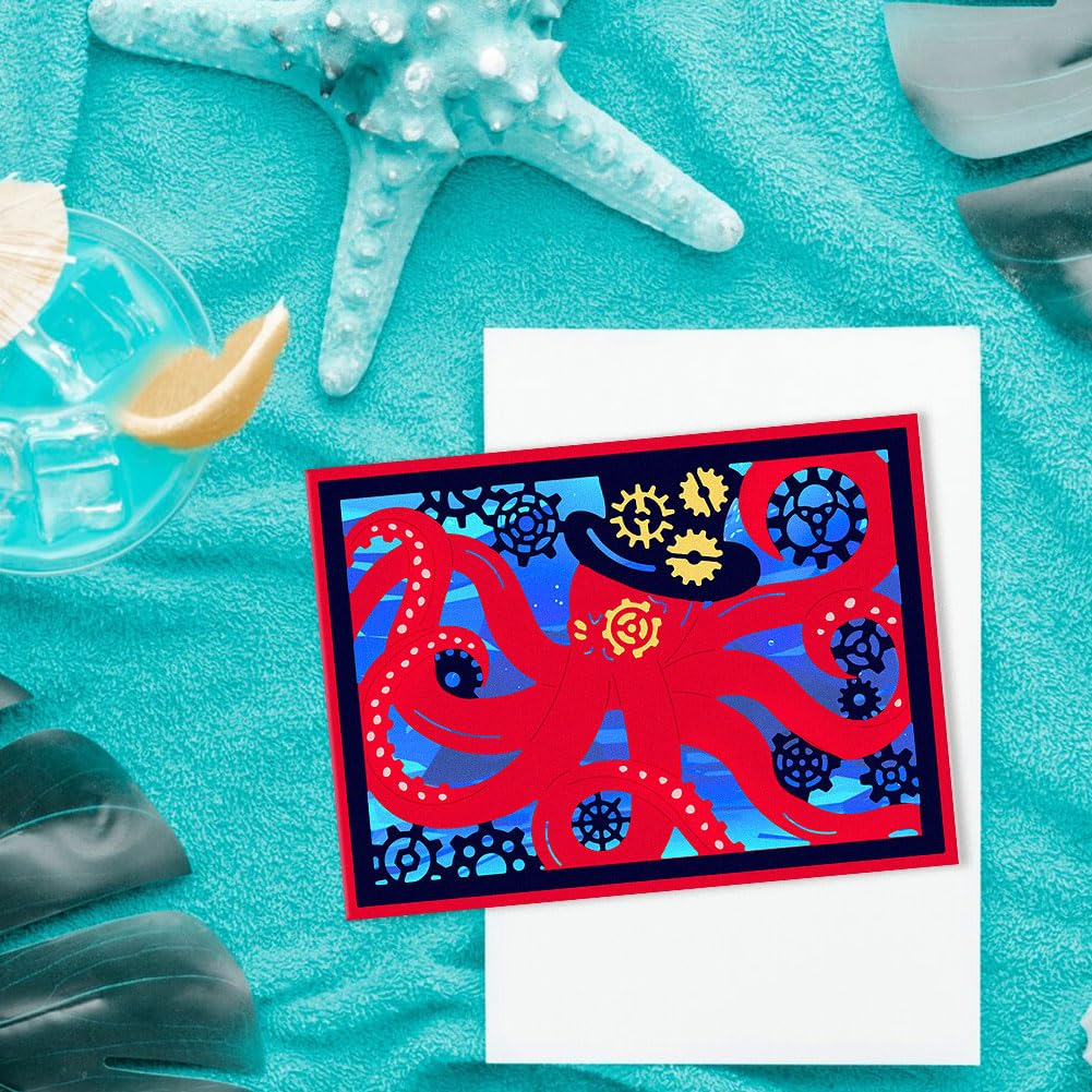 DELORIGIN Steampunk Octopus Cutting Dies Card Making Die Cut Octopus Frame Carbon Steel Die Cuts Stencils Card Scrapbooking Embossing Template Dies for DIY Craft Paper Album Gift Decor - Image 3