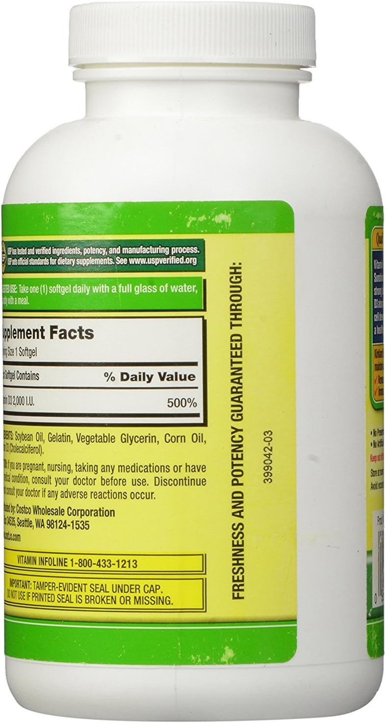 Kirkland Signature Extra Strength D3 50 mcg, 600 Softgels (3 Pack)