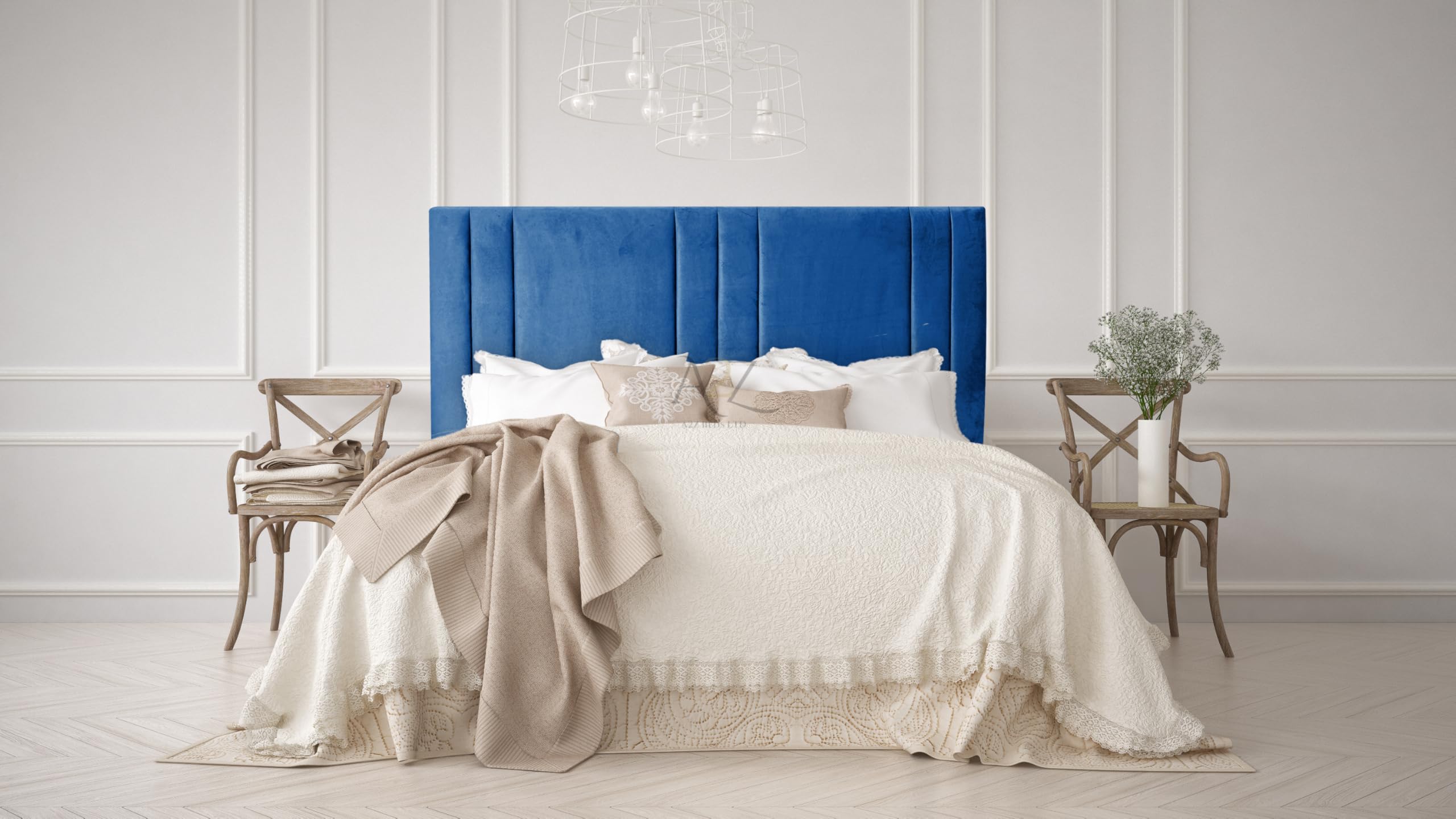 Bella 20" Headboard Plush Velvet 3FT-4FT-4FT6-5FT-6FT (Blue, 6FT Superking) โ image 1